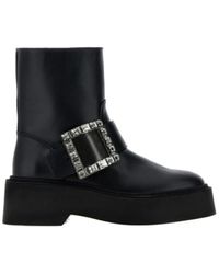 Roger Vivier - Buckle Detailed Round Toe Boots - Lyst