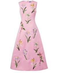 Leo - C Floral Embroidered Satin Midi Dress - Lyst