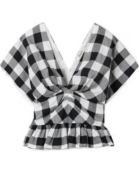 Sea - Gathered Gingham Cotton-Poplin Peplum Top - Lyst