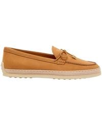 Tod's - Raffia-Trim Suede Loafers - Lyst