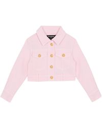 Balmain - Buttoned Cropped Denim Jacket - Lyst