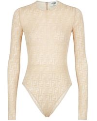 Fendi - Ff Jacquard Semi-Sheer Lace Bodysuit - Lyst