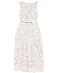 Self-Portrait - Lace-Overlay Belted Midi Dress - Lyst