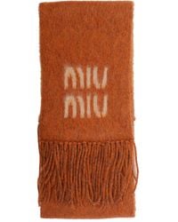 Miu Miu - Logo-Detailed Fringed Scarf - Lyst