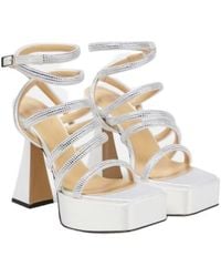 Mach & Mach - Sydney Embellished Satin Platform Sandals - Lyst