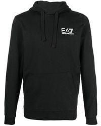 EA7 - Logo-Print Drawstring Hoodie - Lyst