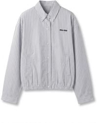Miu Miu - Logo-Embroidered Striped Shirt Jacket - Lyst