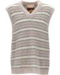 Marni - V-Neck Striped Fuzzy Wuzzy Vest - Lyst