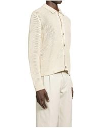 Prada - Open-Knit Collared Cardigan - Lyst