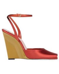 Saint Laurent - Twotone Satin Wedge Sandals - Lyst