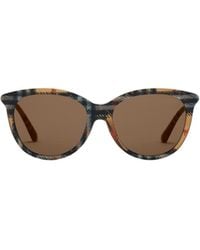 Burberry - Tubular Check Round Sunglasses - Lyst