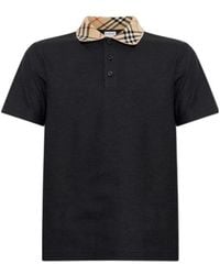 Burberry - Check Collar Short Sleeved Polo Shirt - Lyst