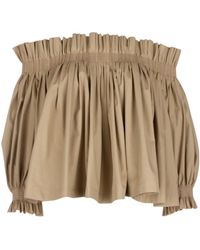 Dior - Christian Gathered Puff-Sleeved Cropped Blouse - Lyst