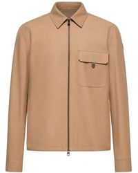 Moncler - Leather Logo Cotton Blend Shirt - Lyst