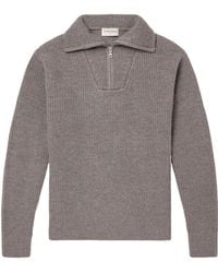Officine Generale - Tarek Ribbed-Knit Quarter-Zip Sweater - Lyst