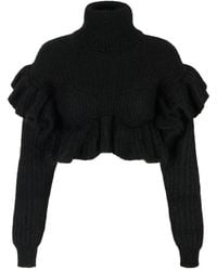 Elisabetta Franchi - Ruffled Cropped Knitted Sweater - Lyst