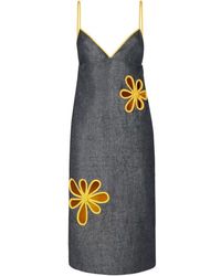 Fendi - V-Neck Denim Midi Dress - Lyst