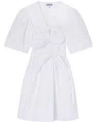 Ganni - Bow Detailed V-Neck Mini Dress - Lyst