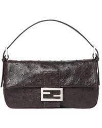 Fendi - Baguette 26424 Dark Ostrich Leather Bag - Lyst