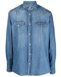 Brunello Cucinelli - Button-Up Straight Hem Denim Shirt - Lyst