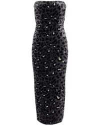 Alex Perry - Leopard-Print Strapless Velvet Midi Dress - Lyst