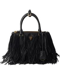 Prada - Galleria Small Leather Bag With Fringe - Lyst