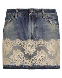 Dolce & Gabbana - Lace Detailed Denim Mini Skirt - Lyst