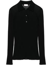 Moncler - Long-Sleeved Fine Ribbed Polo Top - Lyst
