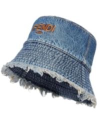 Fendi - Logo Embroidered Denim Bucket Hat - Lyst