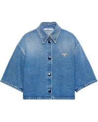 Prada - Logo Cropped Denim Shirt - Lyst
