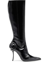 DIESEL - D-Ten & Half-Glossy Knee-High Boots With Curved Heel - Lyst