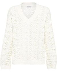 Brunello Cucinelli - Foliage Lace V-Neck Jumper - Lyst