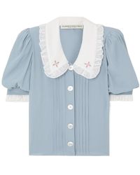 Alessandra Rich - Contrast-Collar Pleated Shirt - Lyst