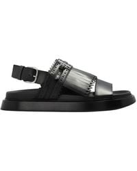 McQueen - T-Bar Fringed-Detail Sandals - Lyst