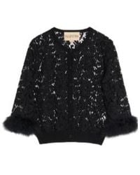 Valentino - Lace Feather-Trim Cardigan - Lyst