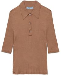 Prada - Logo Detailed Knitted Polo Shirt - Lyst