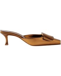 Manolo Blahnik - Lizard-Effect Metallic-Leather Mules - Lyst