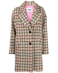 MSGM - Houndstooth-Pattern Long Sleeved Buttoned Coat - Lyst