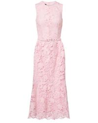 Monique Lhuillier - Floral Belted Lace Midi Dress - Lyst