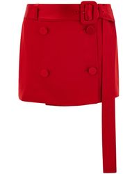 Ferragamo - Ferragamo Belted Satin Mini Skirt - Lyst