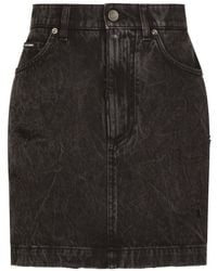 Dolce & Gabbana - Logo Patch Washed Denim Mini Skirt - Lyst