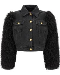 Twinset - Cropped Shearling-Sleeve Denim Jacket - Lyst