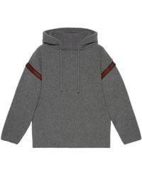 Gucci - Web Striped Drawstring Knit Hoodie - Lyst