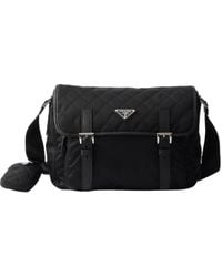 Prada - Large Quilted Re-Nylon Shoulder Bag With Saffiano Trim - Lyst