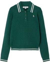 Sporty & Rich - Embroidered Striped Cable-Knit Polo Shirt - Lyst