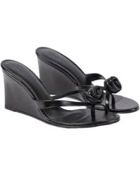 Magda Butrym - Floral-Appliqué Leather Wedge Mules - Lyst