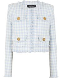 Balmain - Gingham Tweed Jacket - Lyst
