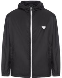 Prada - Logo Plaque Zip-Up Jacket - Lyst
