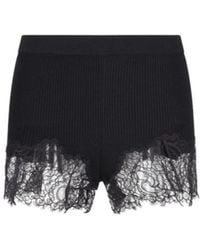 Blumarine - Ribbed Lace-Trimmed Short Shorts - Lyst