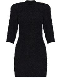 Balmain - Button Embellished Fitted Tweed Dress - Lyst
